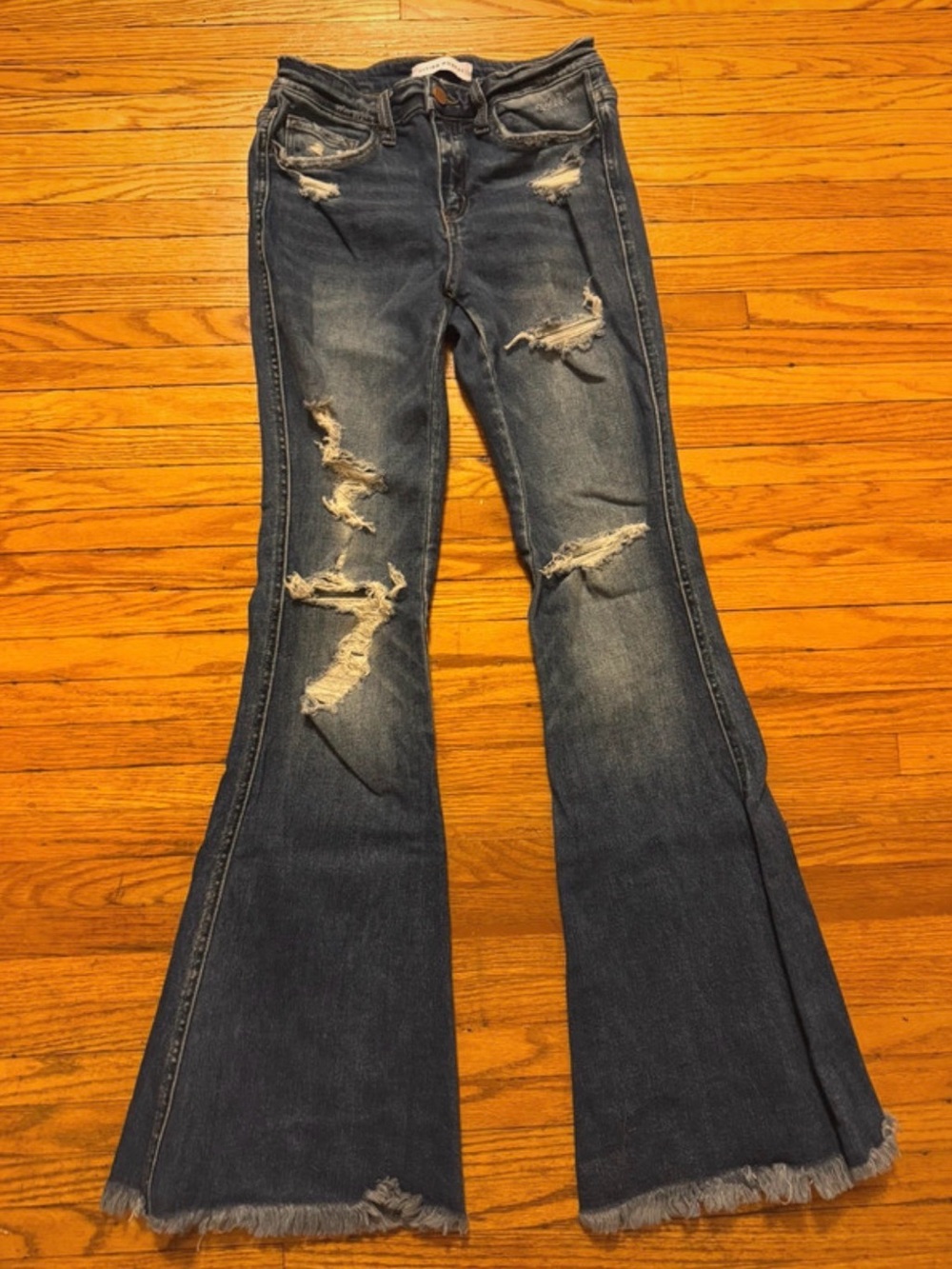 Flying Monkey Dark Blue Distressed Flare Jeans